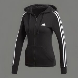 adidas women Essentials French Terry 3-Stripes Full-Zip Black Hoodie Size S